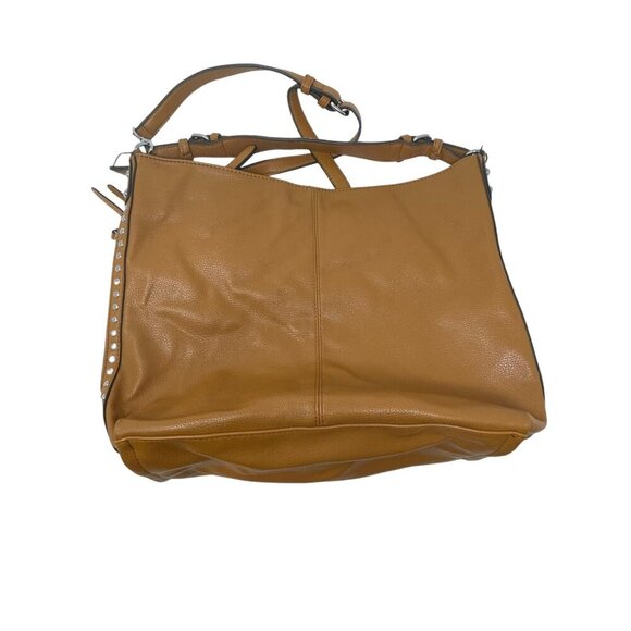 Chillx Tan Faux Leather Studded Shoulder Bag  Multiple Compartments Purse - Picture 2 of 9